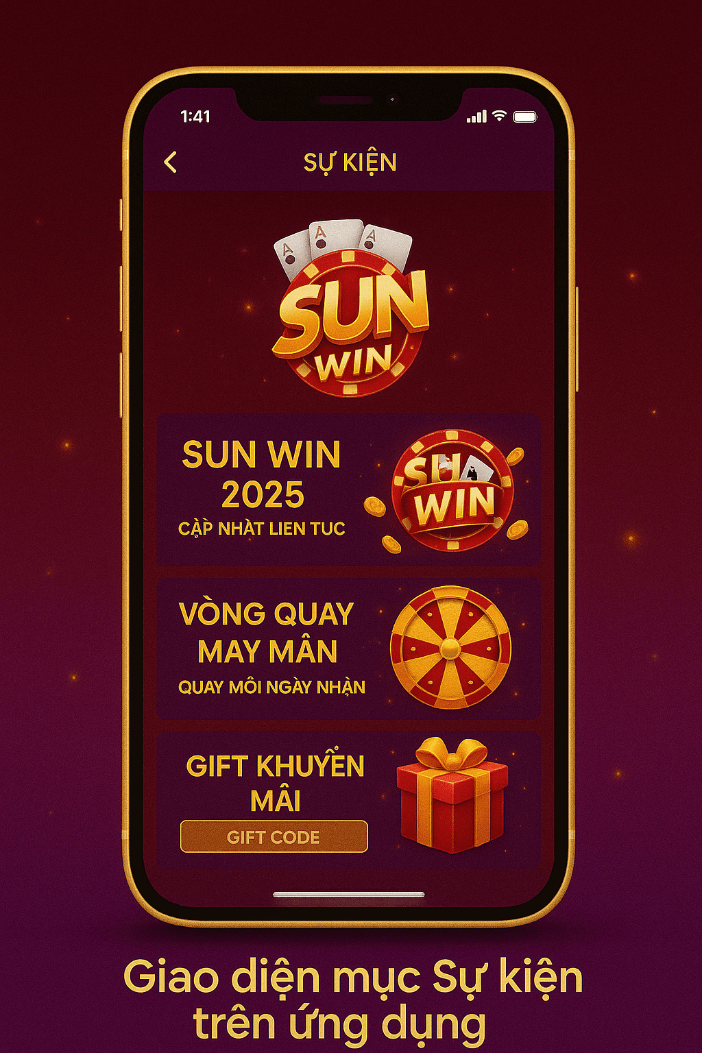 Giao diện mục Sự kiện trên ứng dụng Sunwin Giao diện mục Sự kiện trên ứng dụng Sunwin