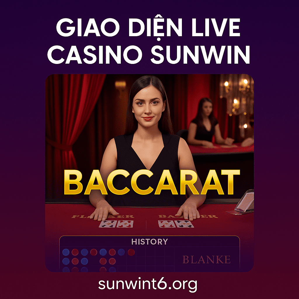 Ví dụ giao diện bàn Baccarat trực tiếp – hiển thị dealer và lịch sử ván Ví dụ giao diện bàn Baccarat trực tiếp – hiển thị dealer và lịch sử ván